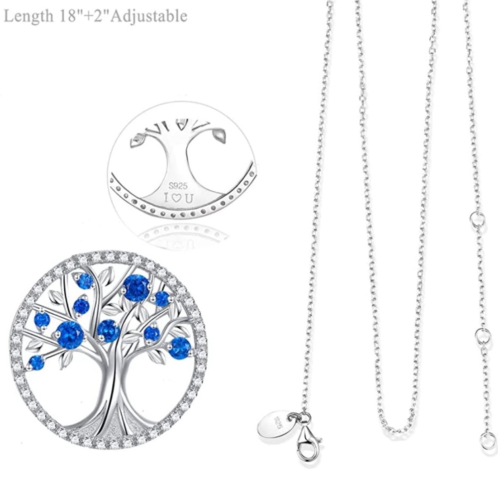 September Birthstone Tree Of Life Blue Sapphire Sterling Silver Necklace